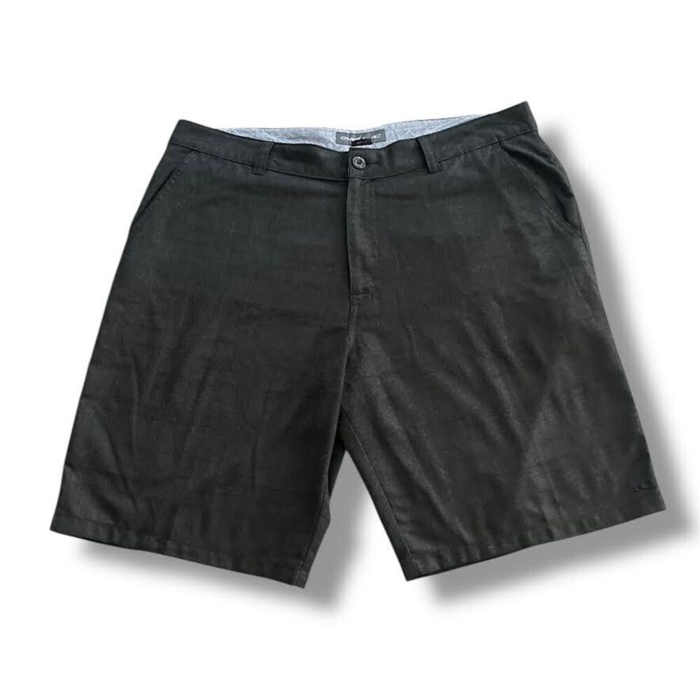 O’Neill Shorts Men’s 38 All Black Plaid Surfer Skater Flat Front Casual Dress